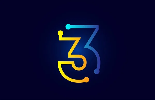 Numero 3 in colore blu e arancione per il logo icona di design — Vettoriale Stock