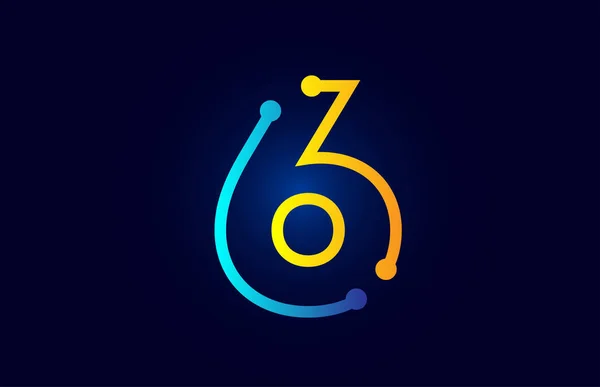 Número 6 na cor azul e laranja para o design do ícone do logotipo — Vetor de Stock