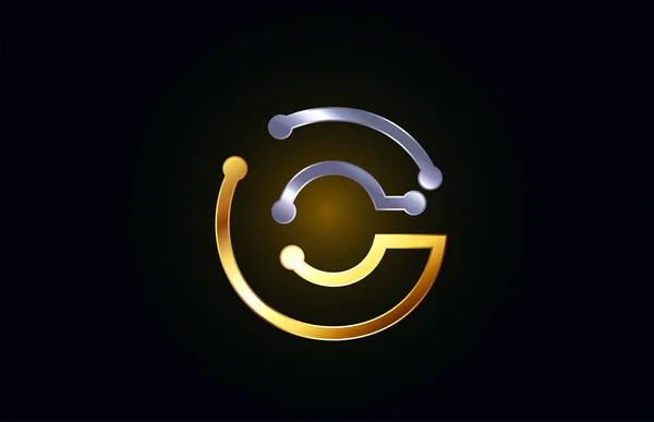 Goud en zilver metaal letter C voor alfabet logo pictogram ontwerp — Stockvector