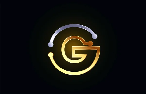 Guld och silver metal Letter F för alfabetet logotyp ikon design — Stock vektor