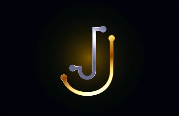 Gold and silver metal letter J for alphabet logo icon design — 图库矢量图片