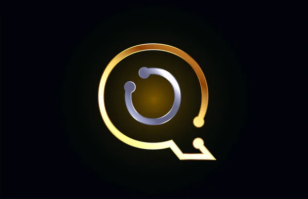 Letra de metal de oro y plata Q para el diseño del icono del logotipo del alfabeto — Vector de stock