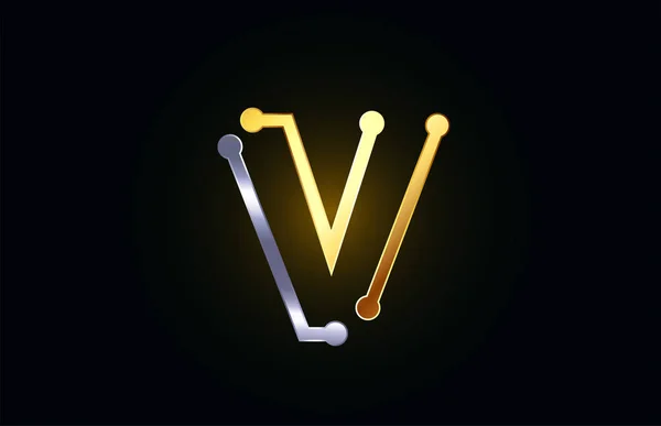 Or et argent lettre en métal V pour le logo de l'alphabet icône design — Image vectorielle