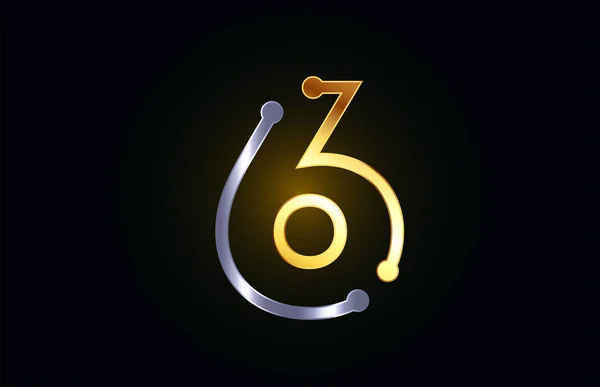 로고 아이콘 디자인용 금과 은색 금속 번호 6 — 스톡 벡터