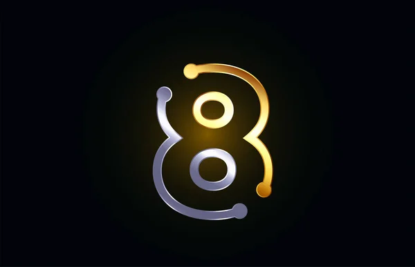 Золотой и серебряный металл номер 8 для логотипа иконки дизайна — стоковый вектор