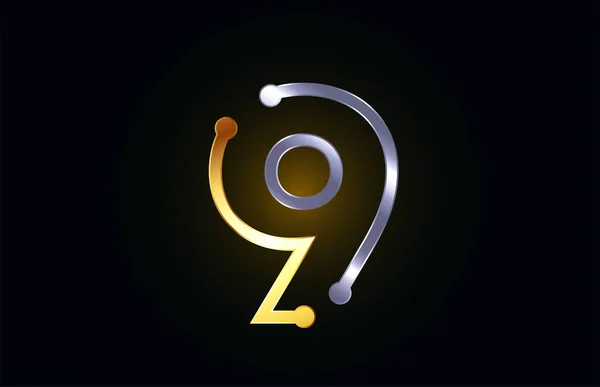 Gold und Silber Metall Nummer 9 für Logo-Icon-Design — Stockvektor
