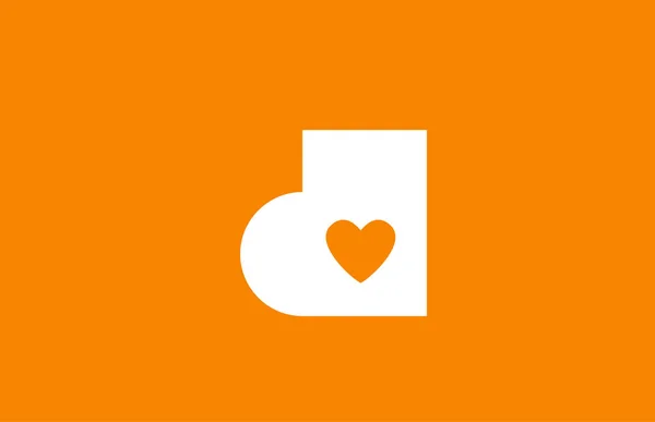 Amour coeur orange lettre alphabet blanc d pour logo de l'entreprise desig — Image vectorielle