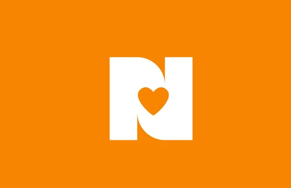 Love heart orange white alphabet letter n for company logo desig — Stock Vector