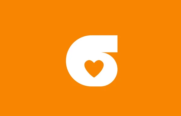 Corazón del amor naranja blanco número 6 para el diseño del logotipo de la empresa — Archivo Imágenes Vectoriales