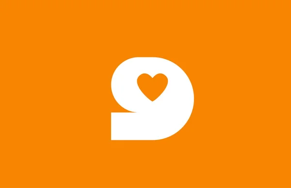 Amour coeur orange blanc numéro 9 pour la conception du logo de l'entreprise — Image vectorielle
