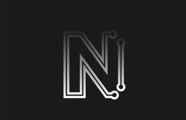 şirket logosu simgesi des için siyah beyaz çizgi alfabesi harfi N
