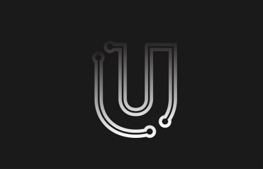 şirket logosu simgesi des için siyah beyaz çizgi alfabe harfi U