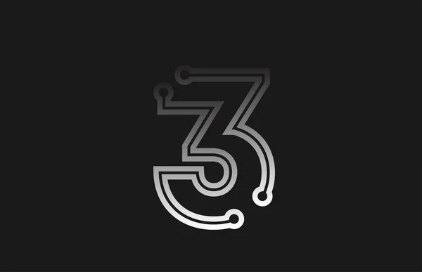 Zwart-wit lijn nummer 3 voor bedrijfslogo icon design — Stockvector