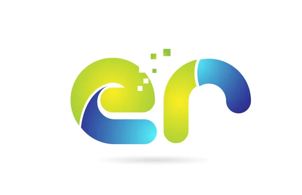 Er e r blue green combination alphabet letter logo icon design — Stock Vector