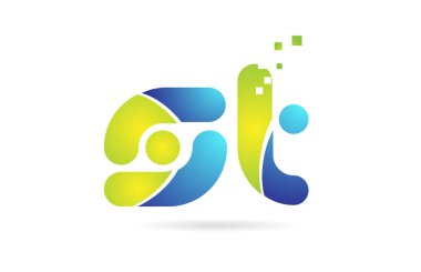st s t mavi yeşil kombinasyon alfabe harf logo simge tasarımı