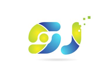 sj s j mavi yeşil kombinasyon alfabe harf logo simge tasarımı