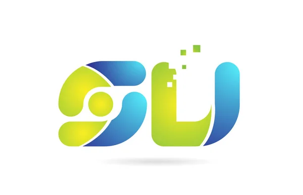 Su s u blu verde combinazione alfabeto lettera logo icona design — Vettoriale Stock