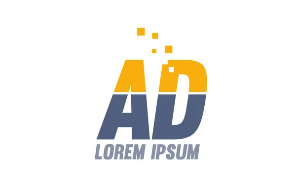 Yellow blue AD A D alphabet letter logo company — Stock Vector