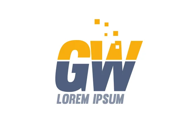 Yellow blue GW G W alphabet letter logo company — Stock Vector