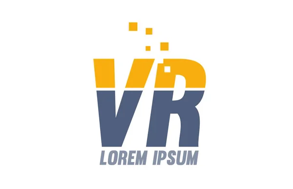 Żółty niebieski VR V R alfabet litery logo firmy — Wektor stockowy