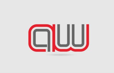 Kırmızı gri alfabe harf logosu. Simge tasarımı için bir W