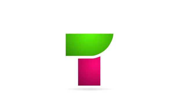 Rózsaszín zöld színű T betű logó ábécé ikon design — Stock Vector