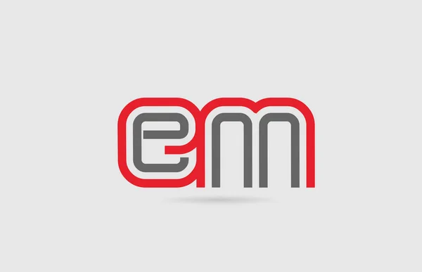아이콘 디자인을 위해 E M 을 조합 한 빨간 회색 알파벳 글자 로고 — 스톡 벡터