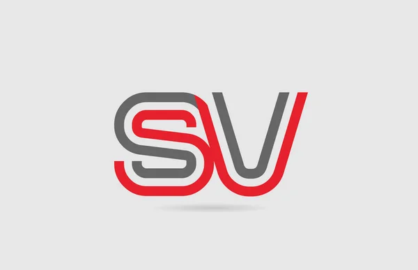 Rouge gris lettre alphabet logo combinaison SV S V pour la conception de l'icône — Image vectorielle