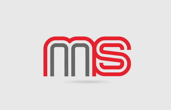 Rojo gris alfabeto letra logo combinación MS M S para el diseño de iconos — Vector de stock