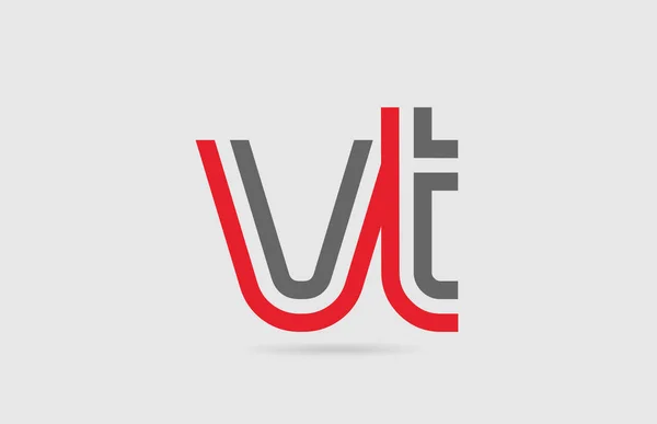 Vermelho cinza alfabeto letra logotipo combinação VT V T para design de ícone — Vetor de Stock