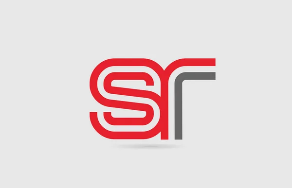 赤いグレーのアルファベットの文字のロゴの組み合わせアイコンのデザインのためのSR R — ストックベクタ