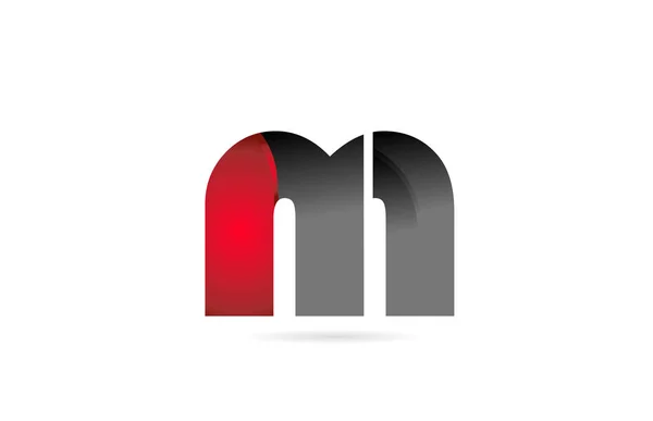 Alphabet letter m black grey red for company logo icon design — Stock Vector