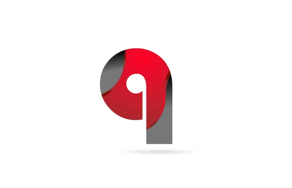 Ábécé betű q fekete szürke piros cég logó ikon design — Stock Vector
