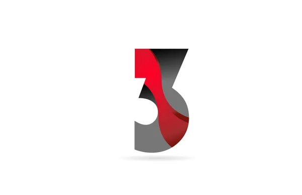 3 nero grigio numero rosso per l'azienda logo icona di design — Vettoriale Stock