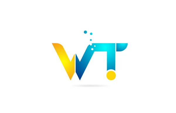 Комбінація літер wt t помаранчевий синій алфавіт для логотипу компанії — стоковий вектор