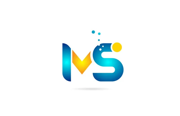 Combinación de letras ms s alfabeto azul naranja para el logotipo de la empresa — Vector de stock