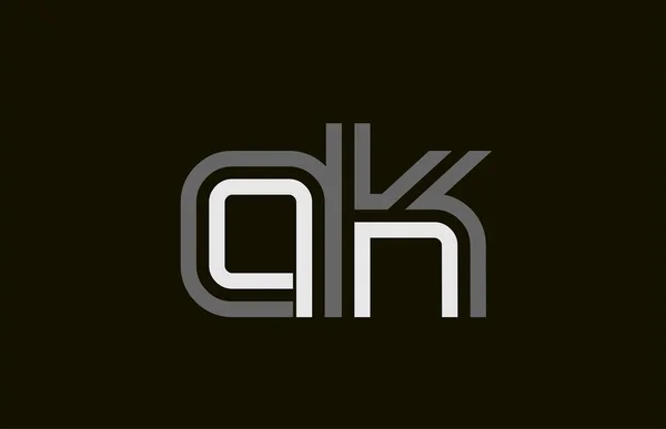 Línea blanca y negra AK Una combinación de alfabeto con logotipo de letra K — Vector de stock