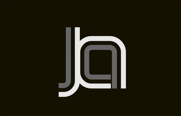 Siyah ve beyaz çizgi Ja J A harf alfabe kombinasyonu — Stok Vektör
