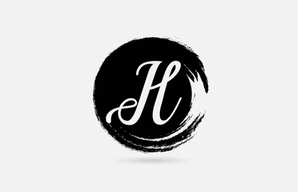 H letter logo alphabet on grunge circle in black and white for — Stock Vector