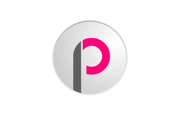 Roze en grijze alfabet letter p in een cirkel voor logo pictogram ontwerp — Stockvector