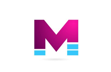 Şirket logo simgesi tasarımı için pembe mavi harfli M logosu alfabesi