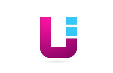 Şirket logo simgesi tasarımı için pembe mavi renkli U harfi alfabesi