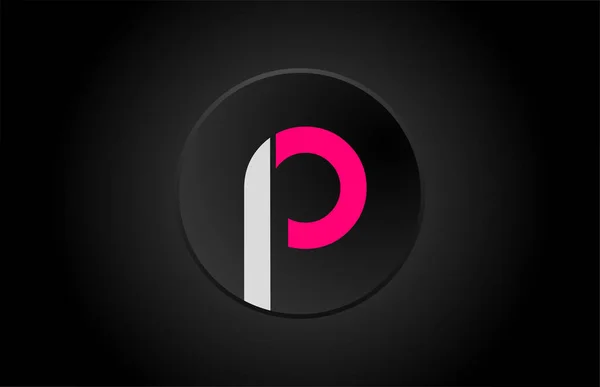 알파벳 P 블랙 서클 핑크 화이트 로고 아이콘 디자인 — 스톡 벡터