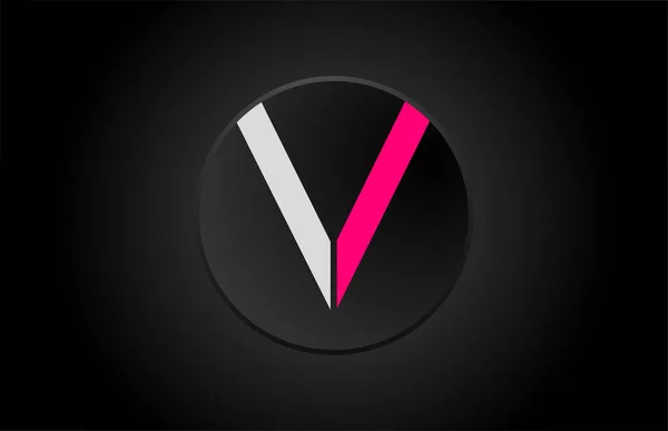 Alfabeto letra v círculo preto rosa logotipo branco ícone design —  Vetores de Stock