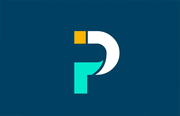 Blue white yellow green P letter logo alphabet for company icon — Stock vektor