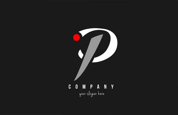 P letra de alfabeto de punto rojo en blanco y negro para el logotipo de la empresa ic — Vector de stock