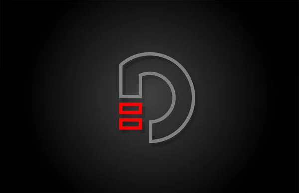 Alfabet linia D litera czerwony czarny dla logo firmy projekt ikony — Wektor stockowy