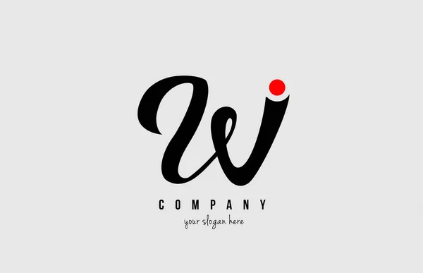 W lettera alfabeto bianco e nero con cerchio rosso per l azienda — Vettoriale Stock