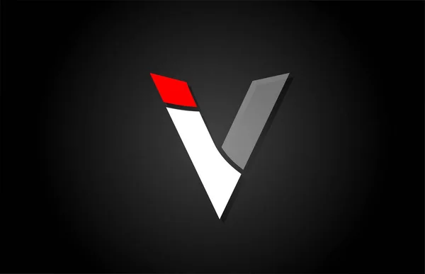 Rojo blanco negro V alfabeto letra logotipo para el diseño del icono de la empresa — Vector de stock