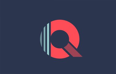 Satır tasarımlı iş ve şirket için Q kırmızı mavi harf simgesi simgesi